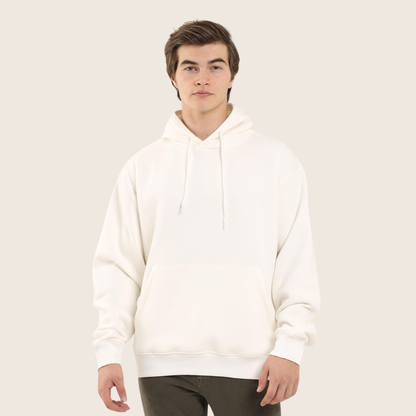 Beyaz Düz Basic Kapüşonlu Oversize Sweatshirt